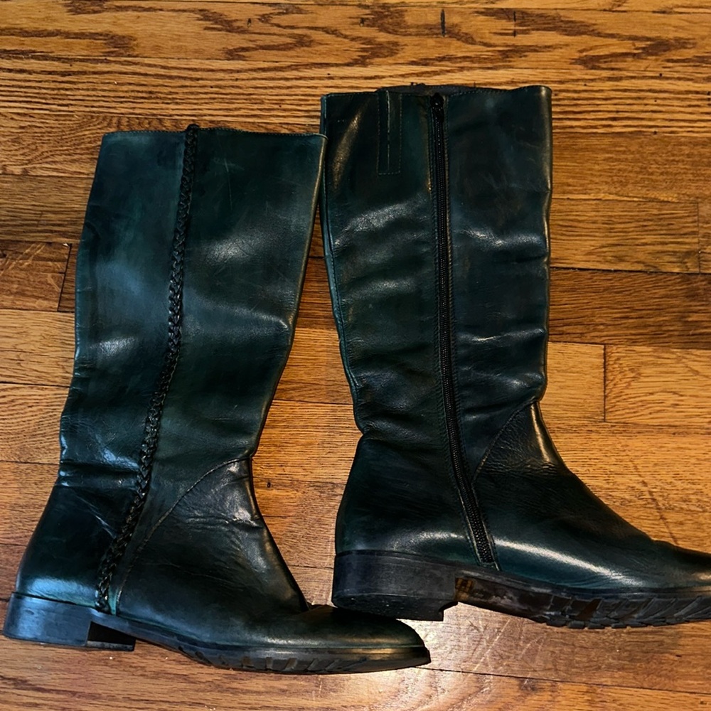 Dark green leather boots.